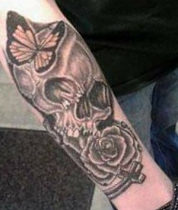 Monarch Butterfly, Skull and Rose