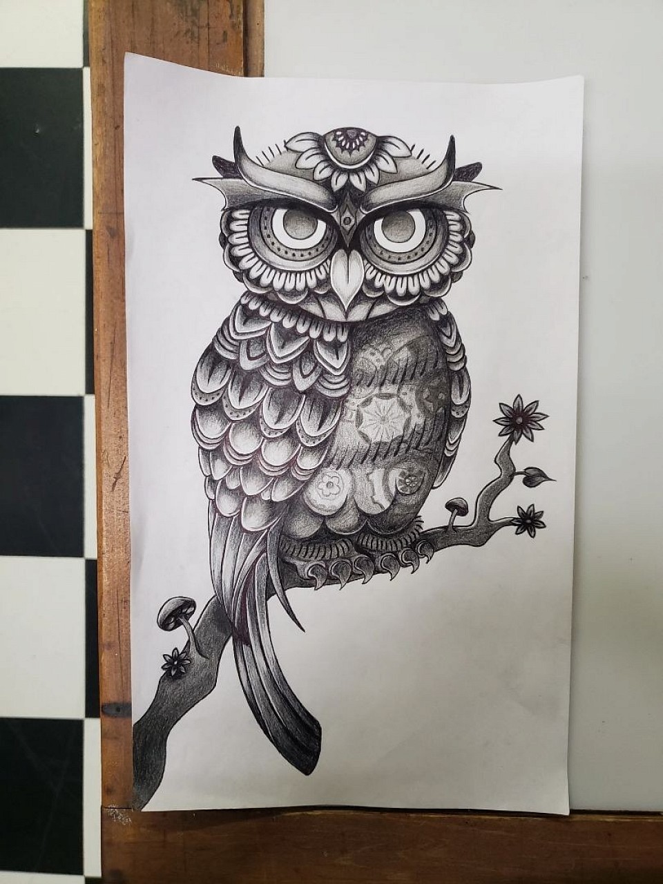 Black & Grey Mandala Owl