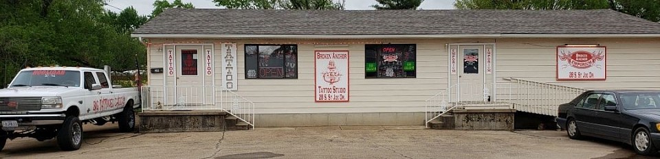 Broken Anchor Storefronts -  Tattoo Studio (on the left) & Headshop (on the right)